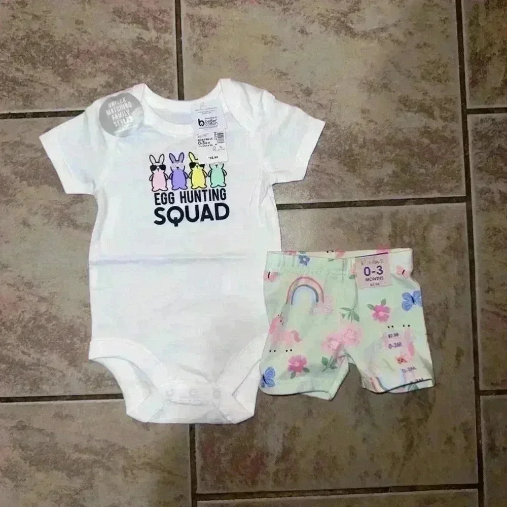 NWT! Baby Girl Baby's First Easter Outfit & play shorts 0-3 Months - Picture 2 of 4